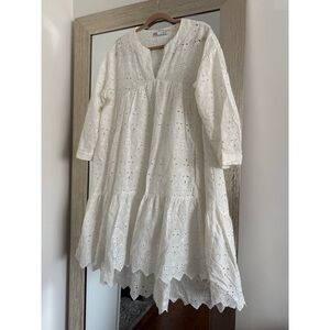 Zara White Eyelet Midi Dress